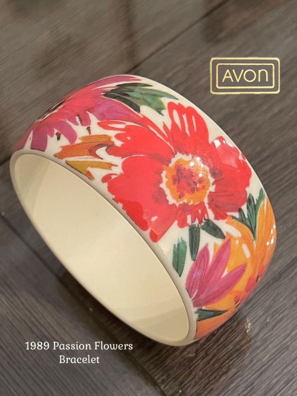 Vintage 1989 Avon Passion Flowers Wide Bangle Bracelet